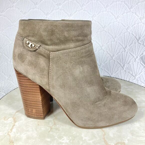 Tory Burch Block Heel Boots Women 7.5 Tan Leather Dressy Platform Comfort Bootie - Picture 3 of 16